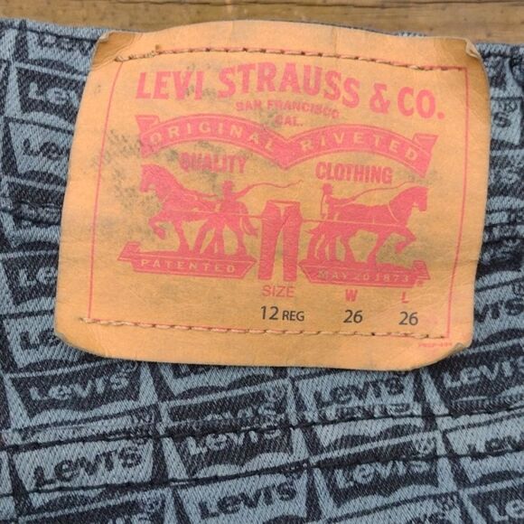 Levi's 512 Slim Taper Black and Gray Logo Jeans Size 12 - Picture 3 of 8